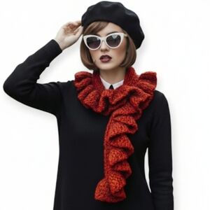 Vintage Alpaca And Wool Luciano Berni Scarf Lettuce Edge Ruffled Burnt Orange